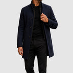 Abel - Men's Button-Front Wool-Blend Overcoat with Stand Collar