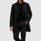 Abel - Men's Button-Front Wool-Blend Overcoat with Stand Collar