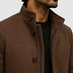 Abel - Men's Button-Front Wool-Blend Overcoat with Stand Collar