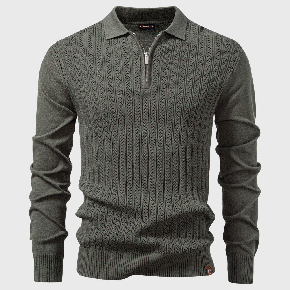 Aiden - Men's Half-Zip Openwork Knit Polo