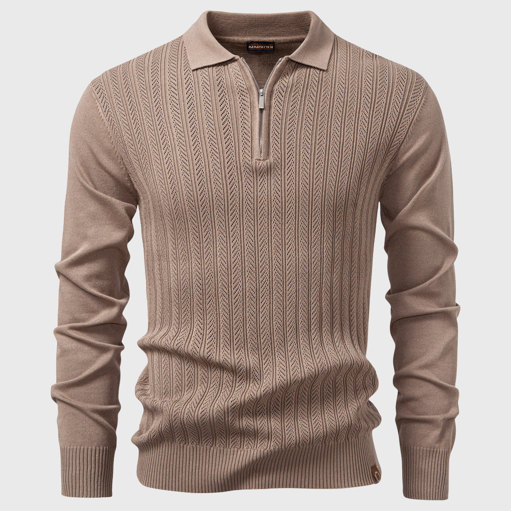 Aiden - Men's Half-Zip Openwork Knit Polo