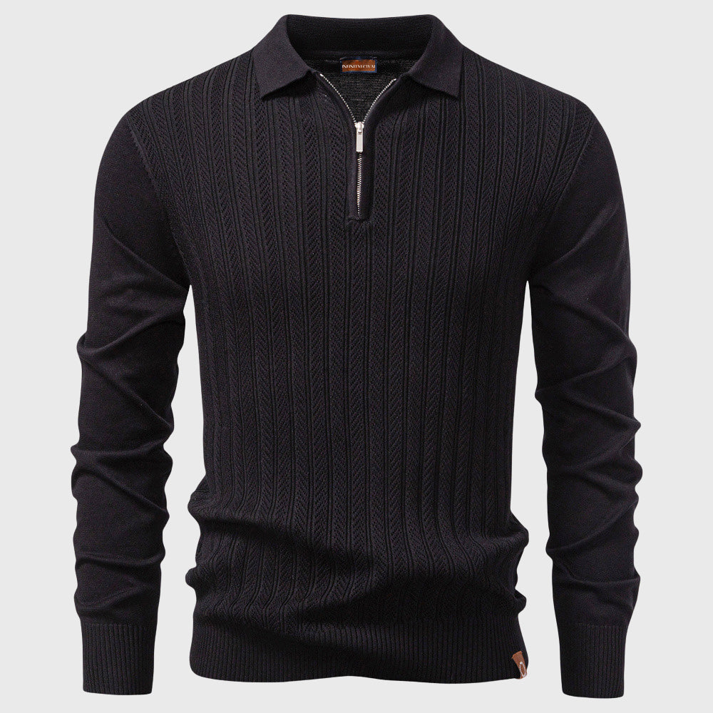 Aiden - Men's Half-Zip Openwork Knit Polo