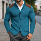 Alaric - Men's Ribbed Cardigan with Suede-Trim Shoulders
