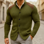 Alaric - Men's Ribbed Cardigan with Suede-Trim Shoulders