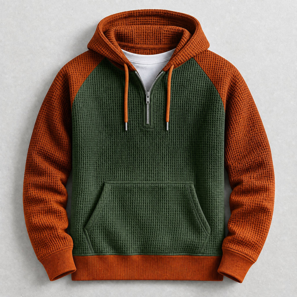 Aldrine - Men's Oversized Waffle-Knit Half-Zip Hoodie
