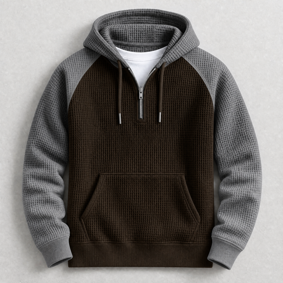 Aldrine - Men's Oversized Waffle-Knit Half-Zip Hoodie