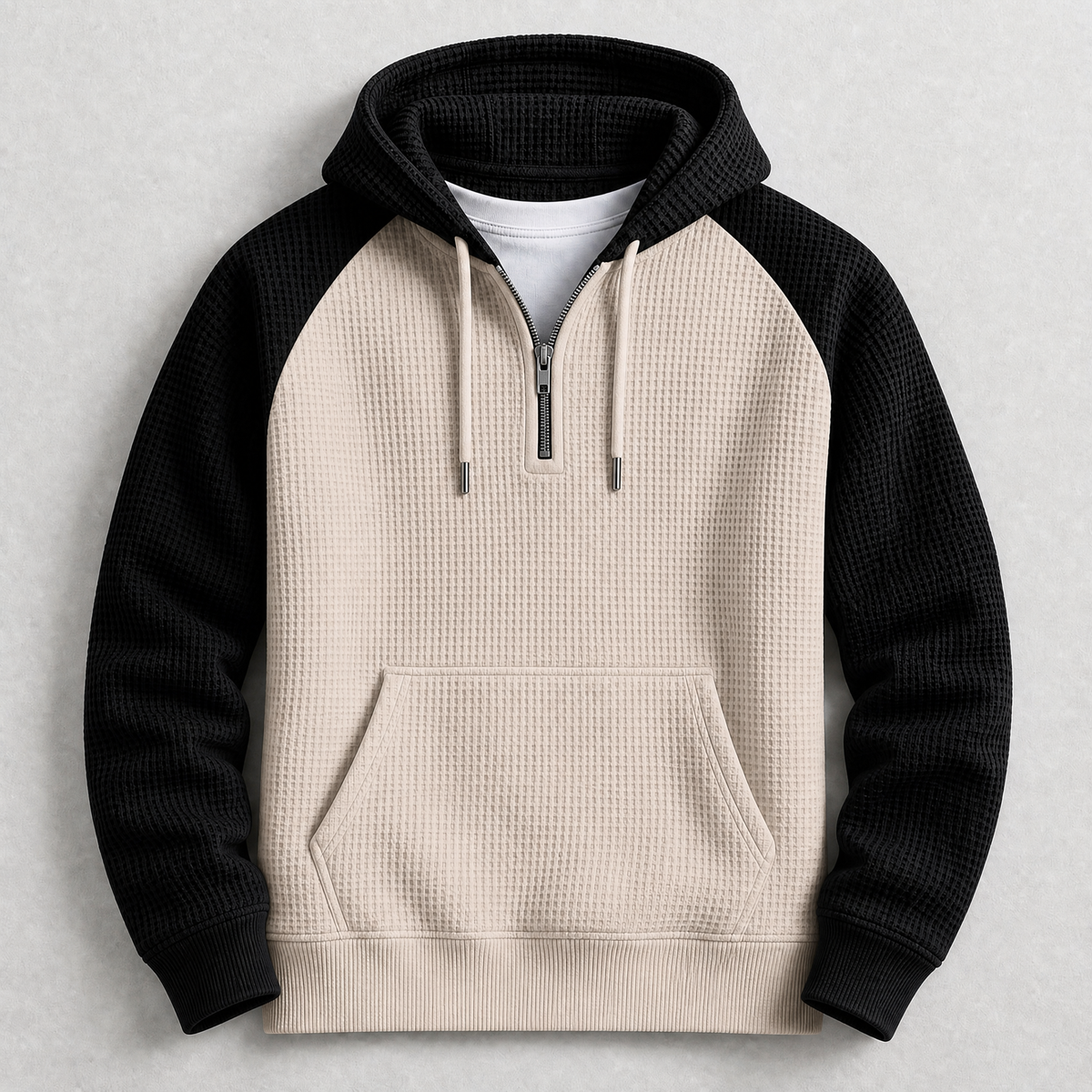 Aldrine - Men's Oversized Waffle-Knit Half-Zip Hoodie