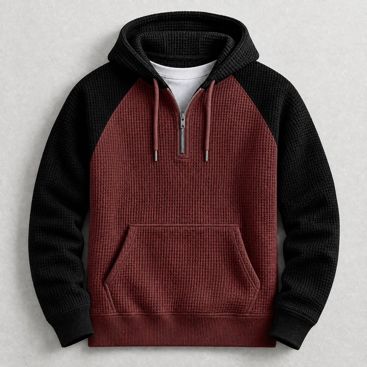 Aldrine - Men's Oversized Waffle-Knit Half-Zip Hoodie