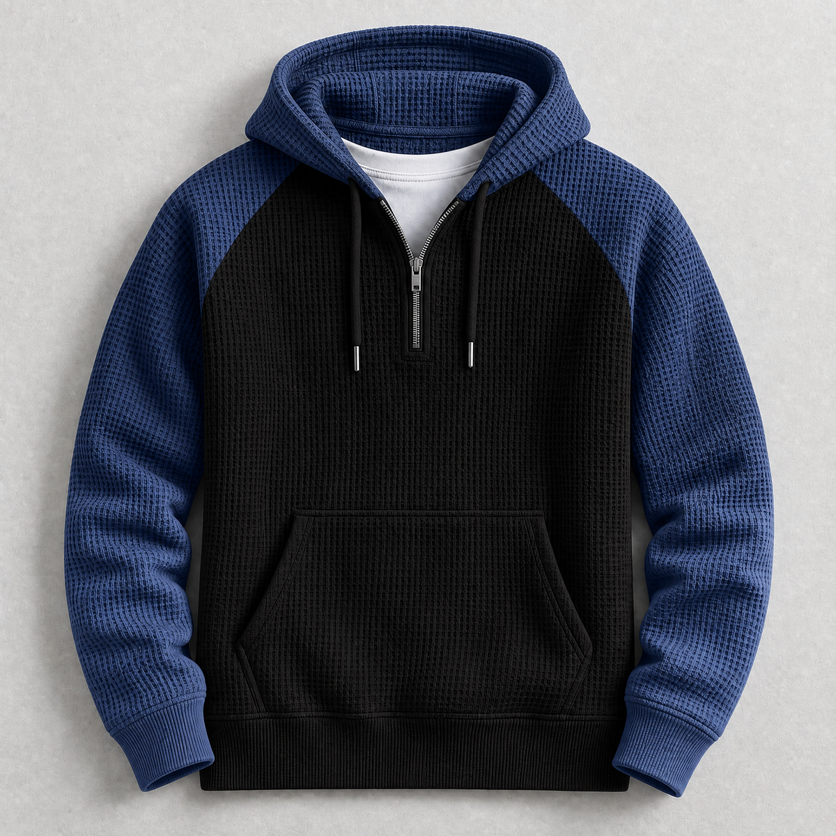 Aldrine - Men's Oversized Waffle-Knit Half-Zip Hoodie