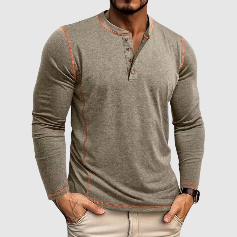Alejandro - Men's Henley Shirt with Contrast Topstitching