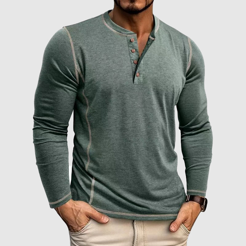 Alejandro - Men's Henley Shirt with Contrast Topstitching