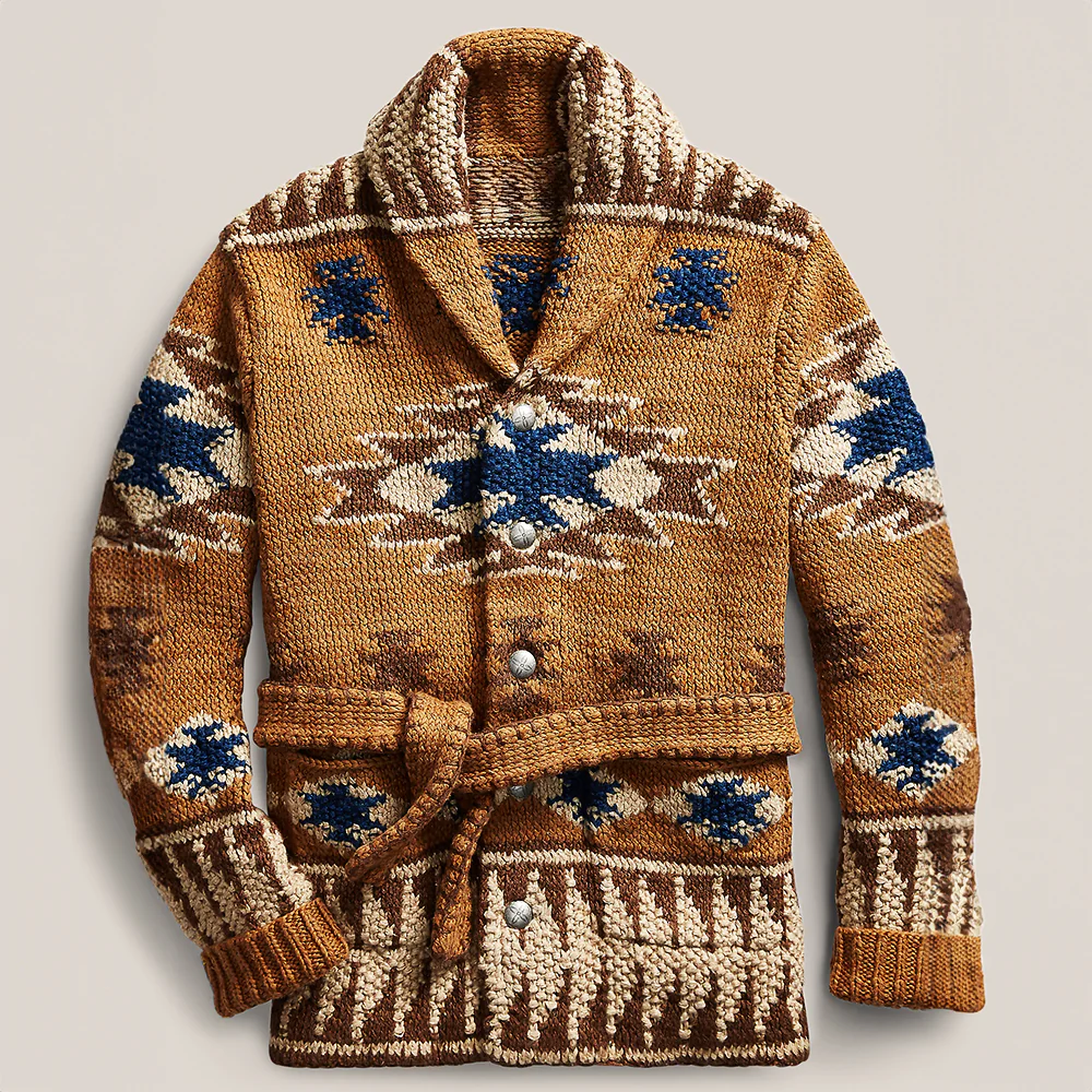 Alfredo - Men's Patterned Wool Cardigan with Shawl Collar