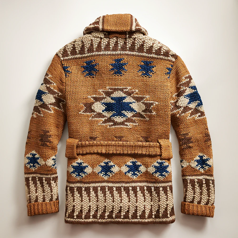 Alfredo - Men's Patterned Wool Cardigan with Shawl Collar
