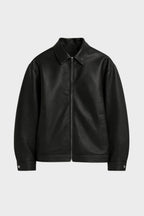 Alistair - Men's Collared Leather Jacket with Front Zip