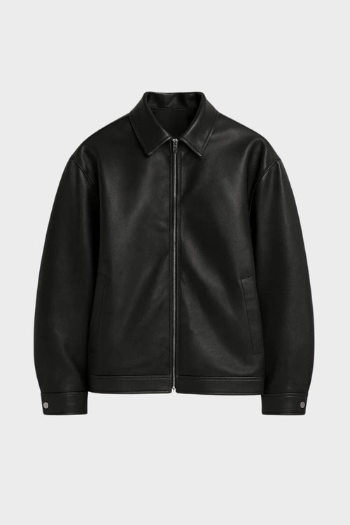 Alistair - Men's Collared Leather Jacket with Front Zip
