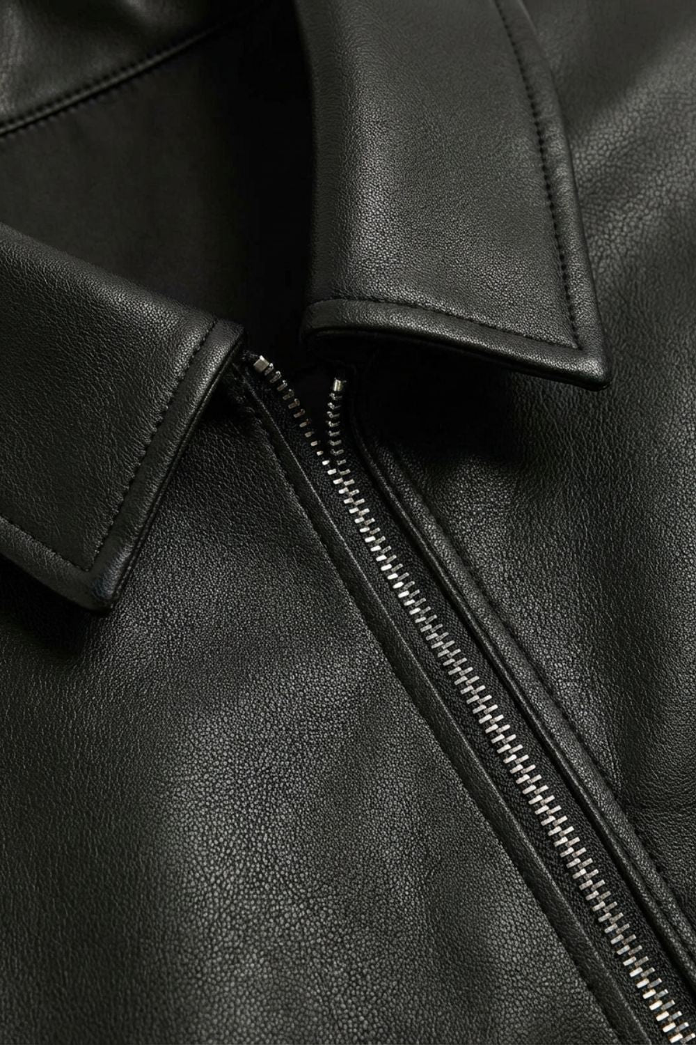 Alistair - Men's Collared Leather Jacket with Front Zip