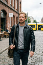Alistair - Men's Collared Leather Jacket with Front Zip