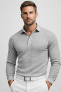 Alvaro - Men's Long Sleeve Textured Knit Polo Shirt