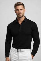Alvaro - Men's Long Sleeve Textured Knit Polo Shirt
