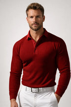 Alvaro - Men's Long Sleeve Textured Knit Polo Shirt