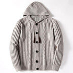 Austin - Men's Cable Knit Button-Front Hooded Cardigan 1