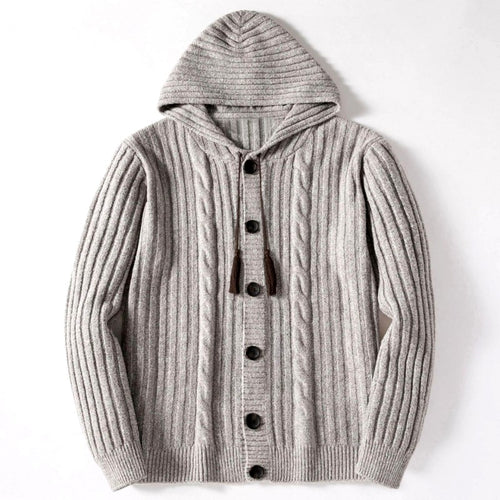Austin - Men's Cable Knit Button-Front Hooded Cardigan 1