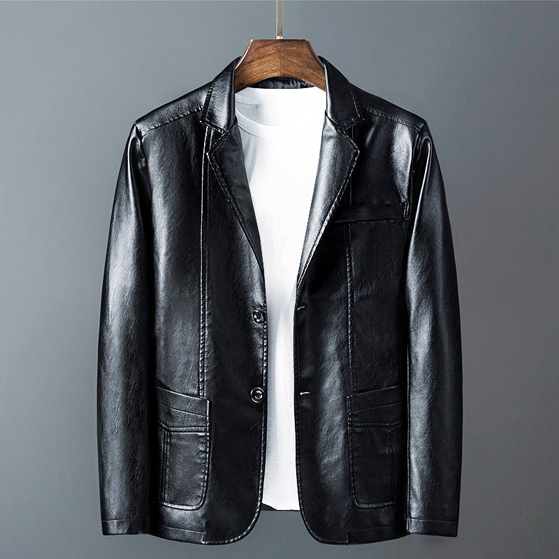 Axel - Men's Two-Button Leather Blazer with Notch Lapels