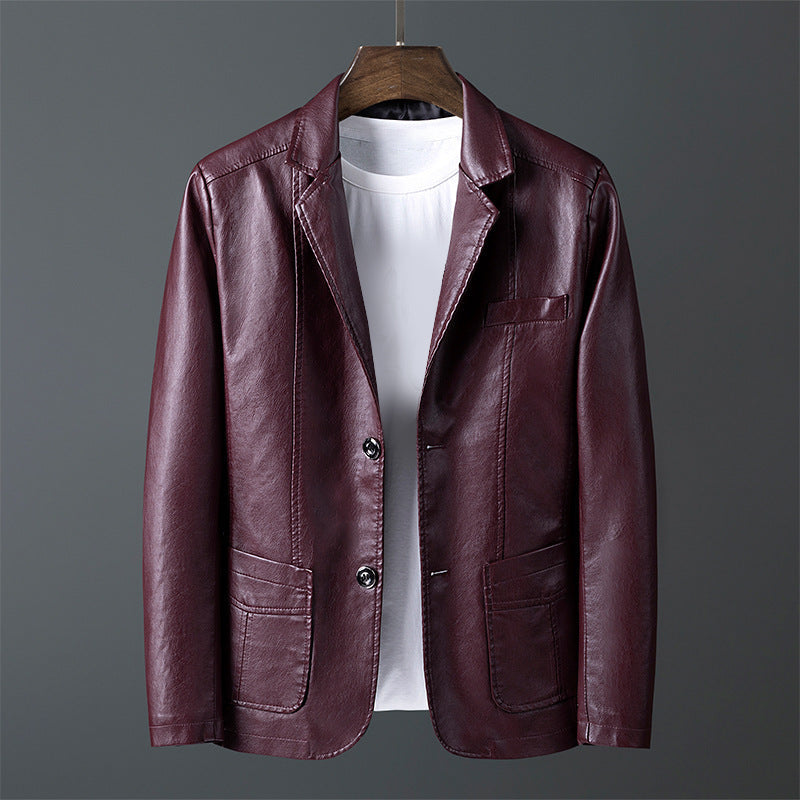 Axel - Men's Two-Button Leather Blazer with Notch Lapels