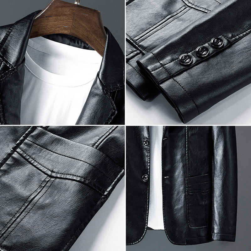 Axel - Men's Two-Button Leather Blazer with Notch Lapels