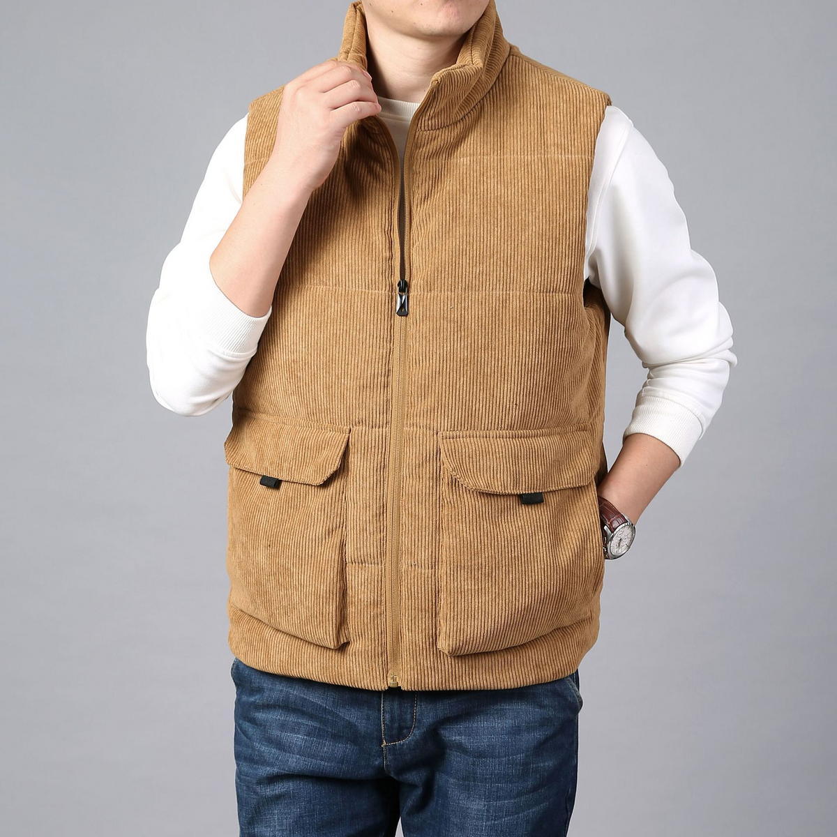 Beckett - Men's Quilted Corduroy Vest with Cargo Pockets