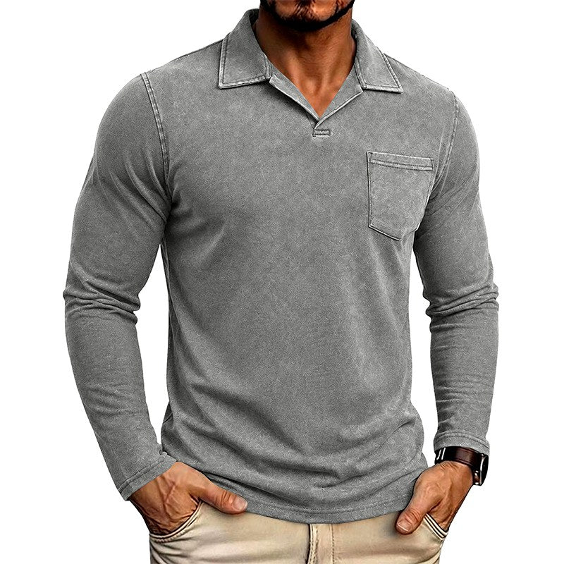 Bex - Men's Long Sleeve Vintage Wash Polo Shirt 3