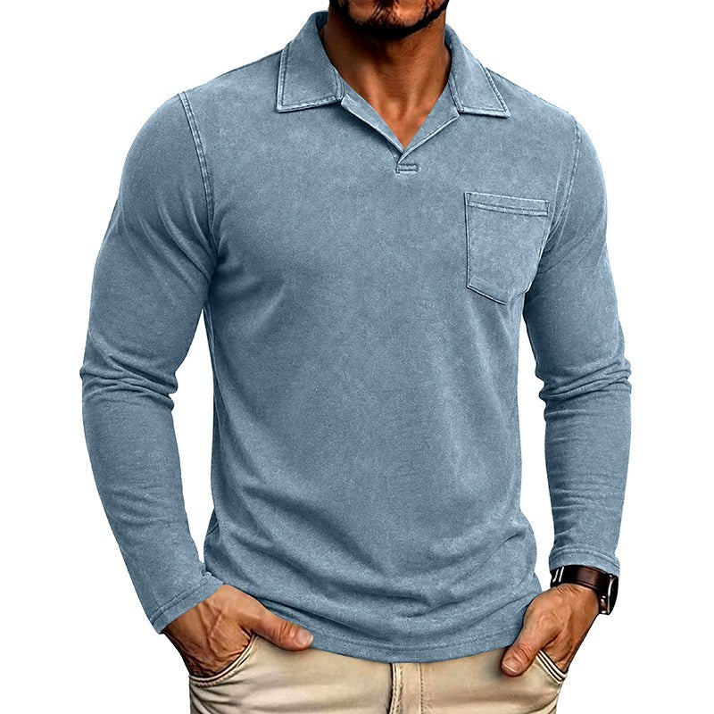 Bex - Men's Long Sleeve Vintage Wash Polo Shirt 4
