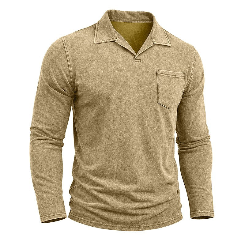Bex - Men's Long Sleeve Vintage Wash Polo Shirt 6