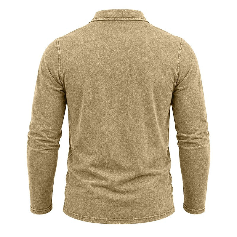 Bex - Men's Long Sleeve Vintage Wash Polo Shirt 7