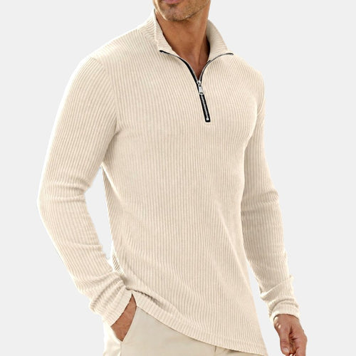 Brad - Men's Ribbed Corduroy Quarter-Zip Slim Fit Pullover 1