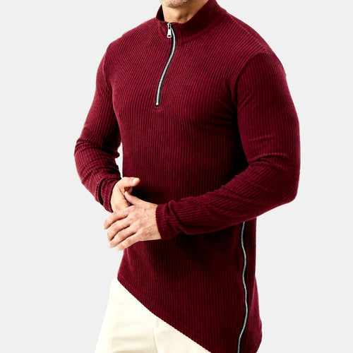Brad - Men's Ribbed Corduroy Quarter-Zip Slim Fit Pullover 2