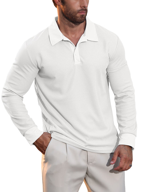 Brandon - Men's Waffle Knit Long-Sleeve Polo Shirt 1