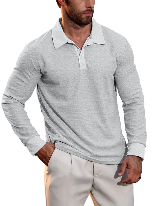 Brandon - Men's Waffle Knit Long-Sleeve Polo Shirt 2