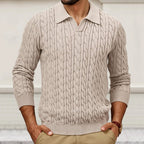 Brennan - Men's Cable V-Neck Polo Sweater 1