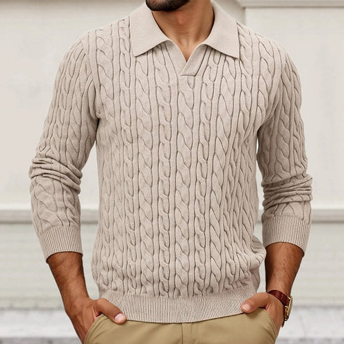 Brennan - Men's Cable V-Neck Polo Sweater 1