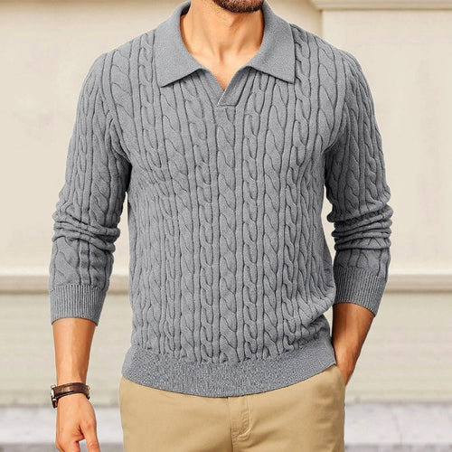 Brennan - Men's Cable V-Neck Polo Sweater 2
