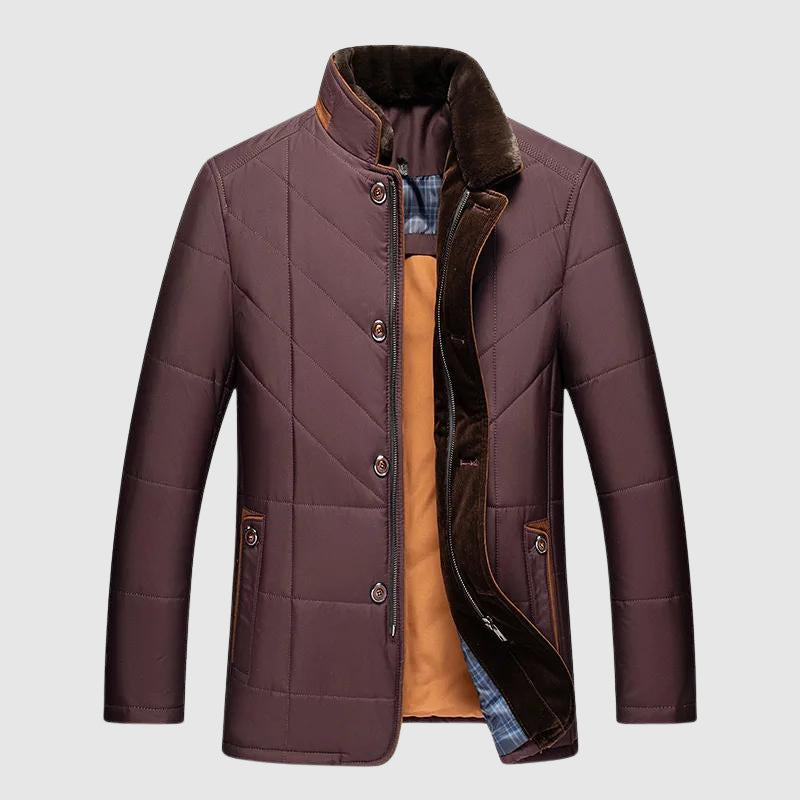 Brenner - Men's Quilted Puffer Jacket with Faux-Fur Collar