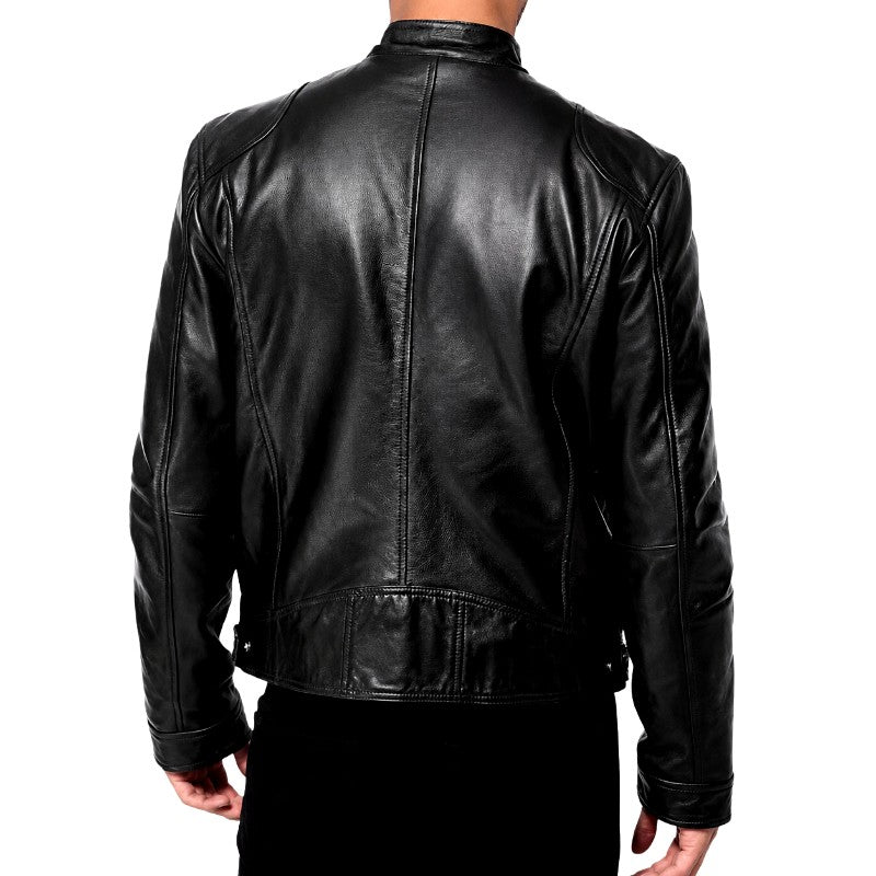 Brodie - Men's Stand Collar Café Racer Leather Jacket 8