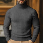 Caleb - Men's Twisted Cable-Knit Turtleneck Sweater