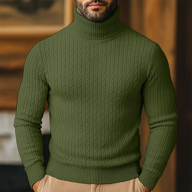 Caleb - Men's Twisted Cable-Knit Turtleneck Sweater