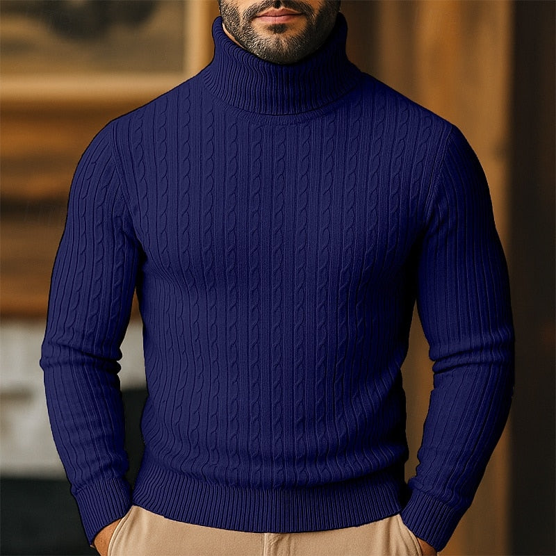 Caleb - Men's Twisted Cable-Knit Turtleneck Sweater