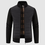 Calum - Men's Quilted Puffer Cardigan with Knit Ribbed Sleeves