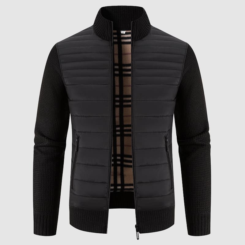 Calum - Men's Quilted Puffer Cardigan with Knit Ribbed Sleeves