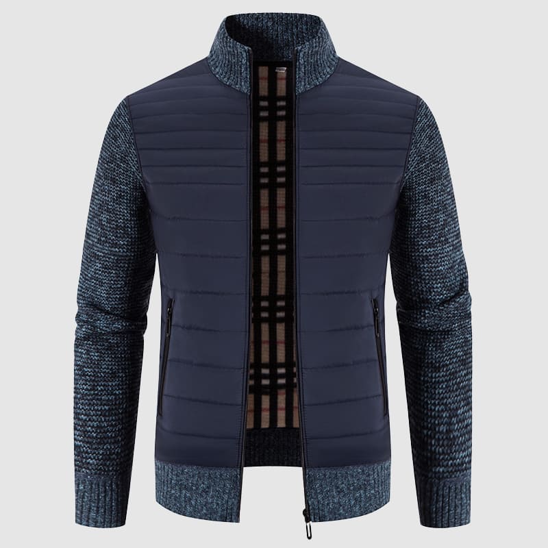 Calum - Men's Quilted Puffer Cardigan with Knit Ribbed Sleeves