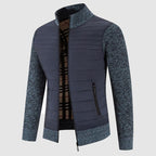 Calum - Men's Quilted Puffer Cardigan with Knit Ribbed Sleeves